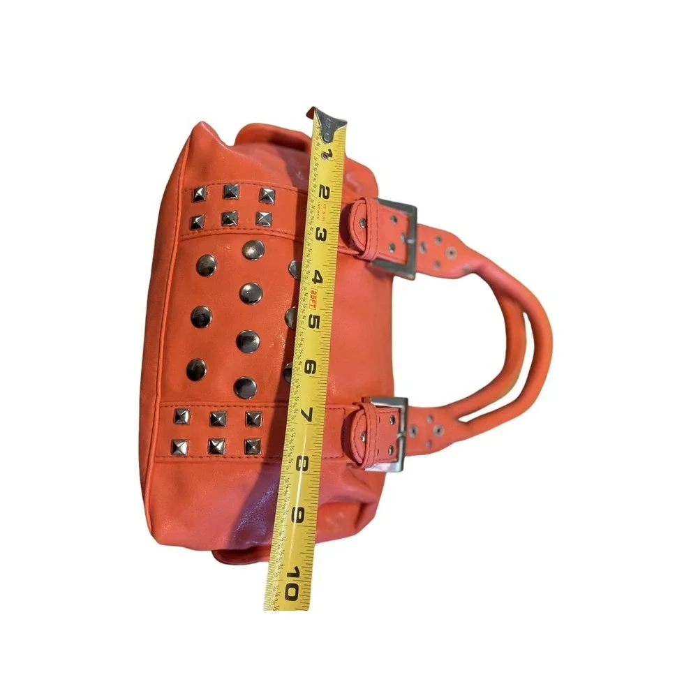 Unbranded Satchel Bag Womens Small Orange Studded Faux Leather Buckle Rockabilly